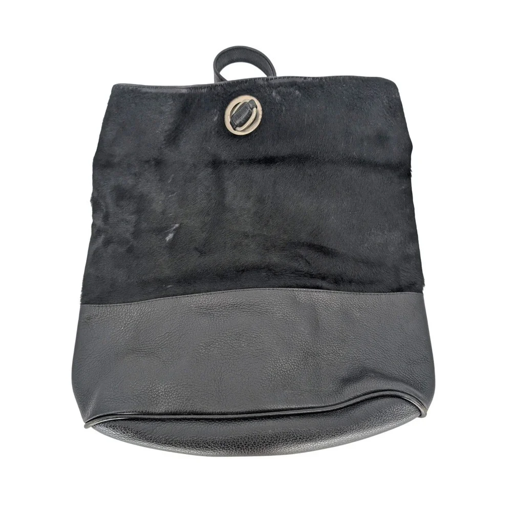 Tote Le Monde Backpack Shoulder Bag Black Leather Calf Hair Lagenlook Boho Chic